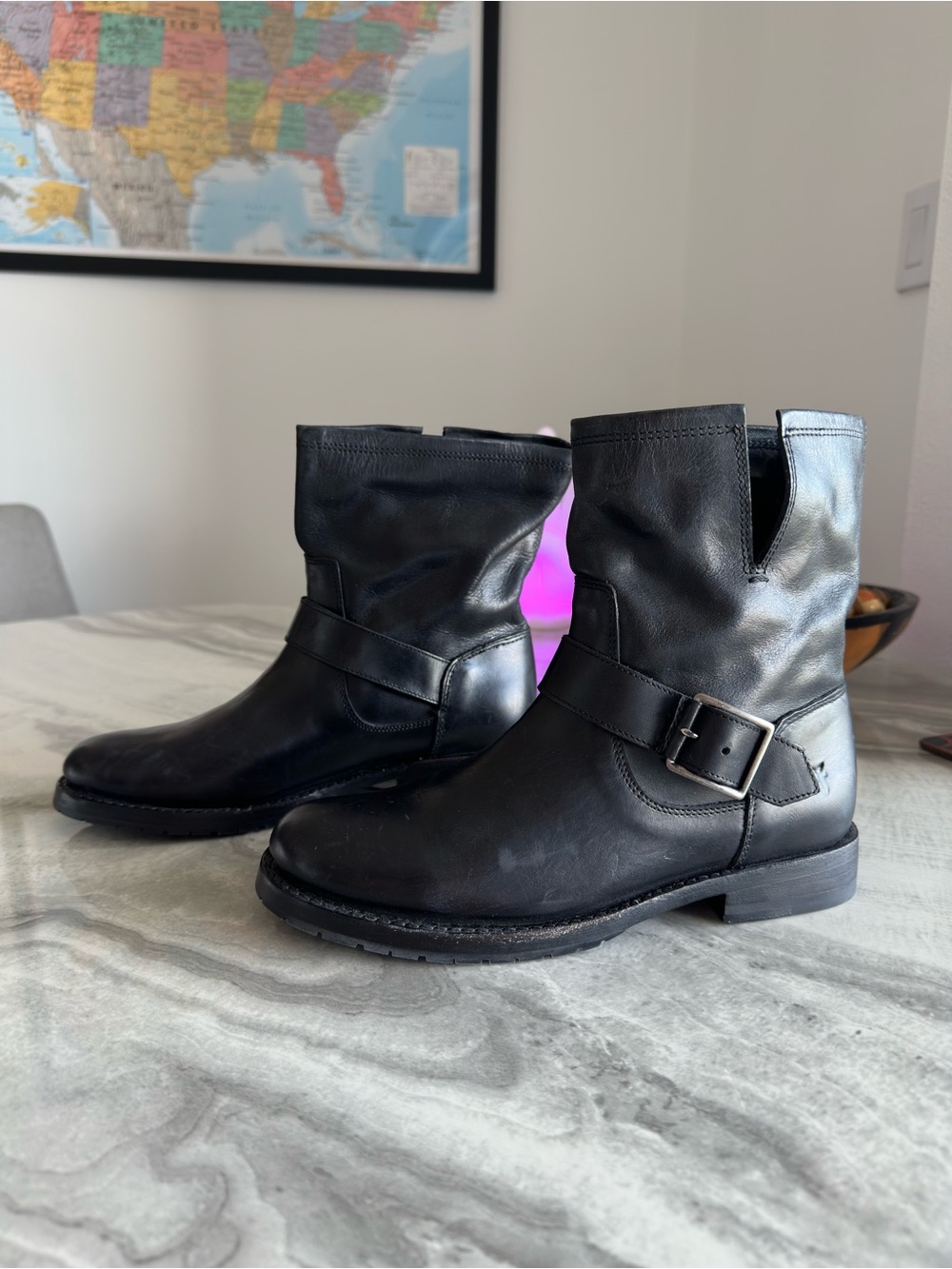 FRYE Natalie Short Engineer Moto Black Leather Boots